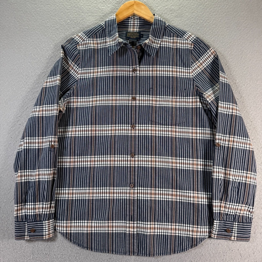 Pendleton Button Down‎ Top Women Medium Blue Plaid Comfort Classic Casual